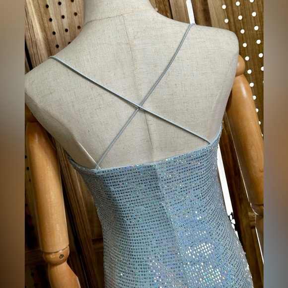 City Studio Juniors Metallic Slip Dress Baby Blue Bodycon Size XS - Picture 8 of 9